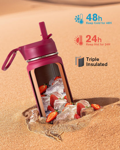 Half Gallon Water Bottle Insulated with Straw & 3 Lids, Coolflask 64 oz Water Jug Large Metal Stainless Steel Wide Mouth for Sports, Gym or Office, Non-BPA Keep Cold 48H Hot 24H, Samurai Cyan