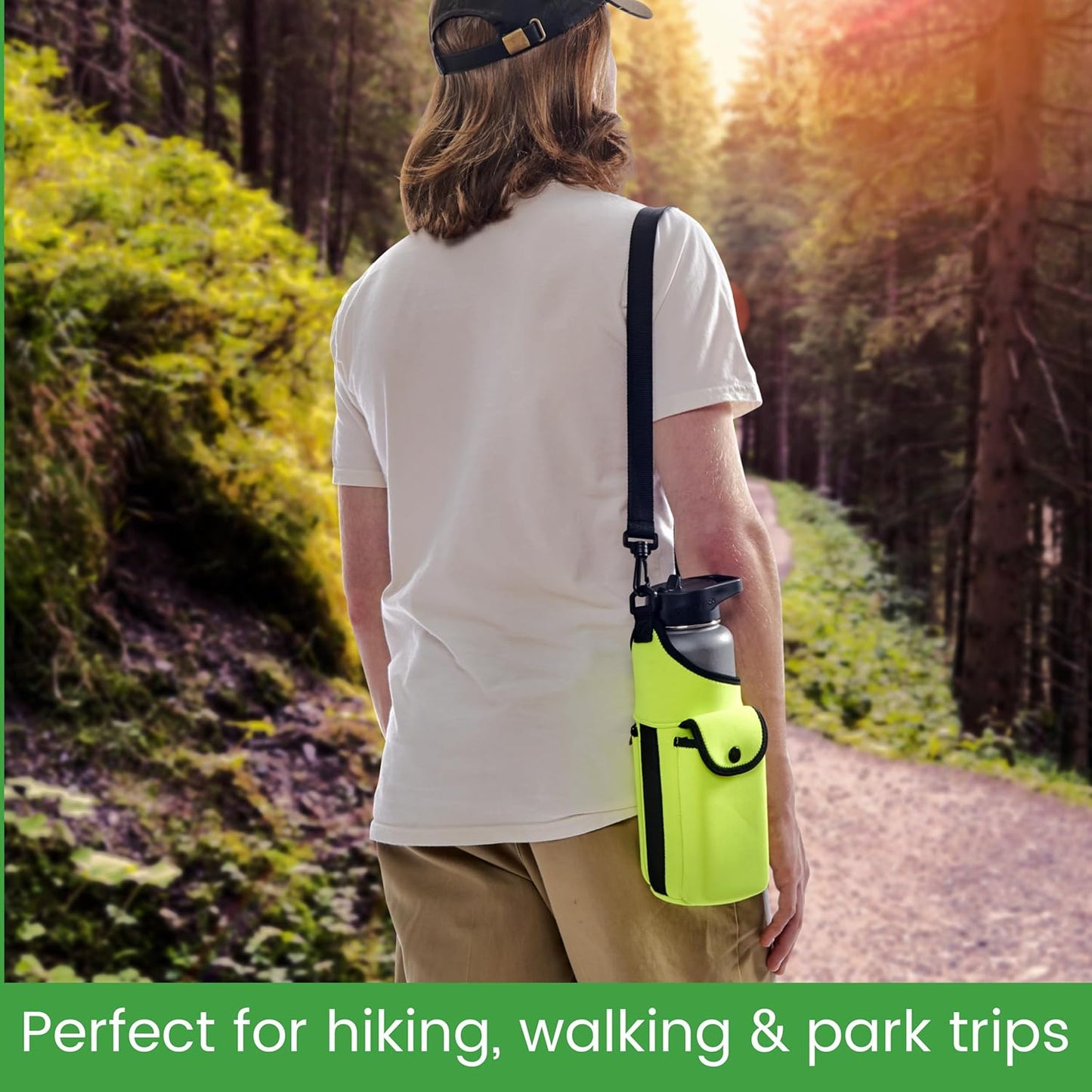 Smooth Trip AquaPockets Neoprene Water Bottle Holder with Strap - Neoprene Sling Bag with Water Bottle Holder, Phone Pouch and Adjustable Strap for Walking and Hiking - Fits up to 32 oz. Bottles