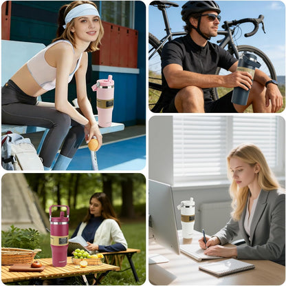 30oz Flip Straw Insulated Water Bottle with Handle, Leak Proof Stainless Steel Travel Tumbler With Lid, Double Wall Vacuum Iced Coffee Travel Mug, Sport Cup, Outside use