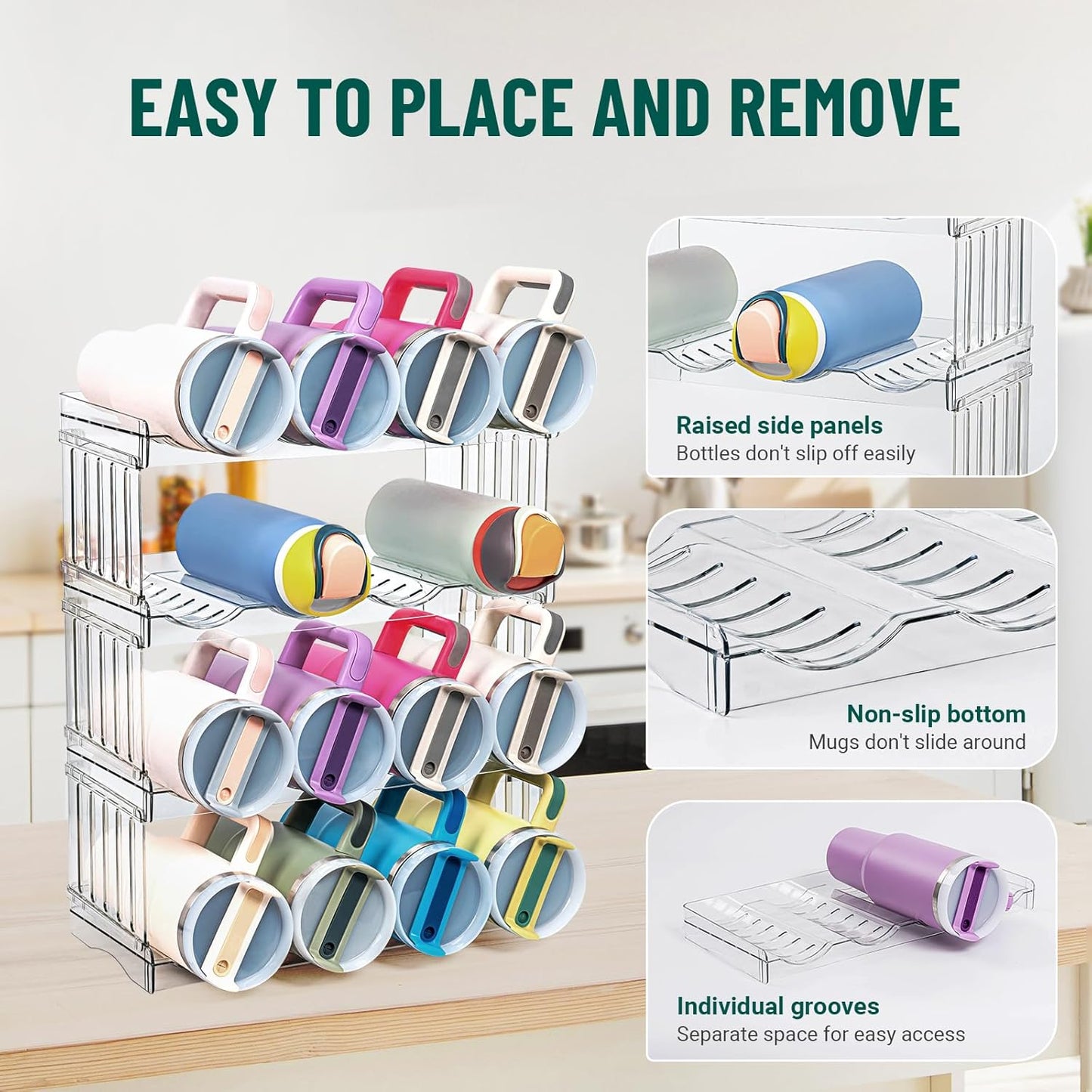 Water Bottle Organizer for Full Stanley 40 oz Tumbler with Handle, Cabinet Kitchen Pantry Organizers and Storage for Owala Stanley Cup Accessories Holder, Patented Stackable Tumbler Organizer Gifts