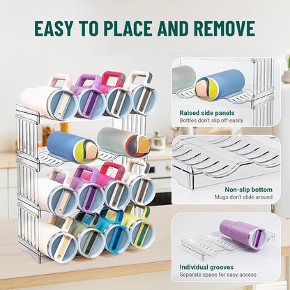 Water Bottle Organizer for Full Stanley 40 oz Tumbler with Handle, Cabinet Kitchen Pantry Organizers and Storage for Owala Stanley Cup Accessories Holder, Patented Stackable Tumbler Organizer Gifts