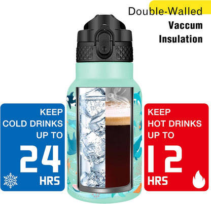 Han's Bottle Sports Water Bottle - 24 Oz, Straw Lid, Leak Proof, Vacuum Insulated Stainless Steel, Double Walled, Thermo Mug,Black