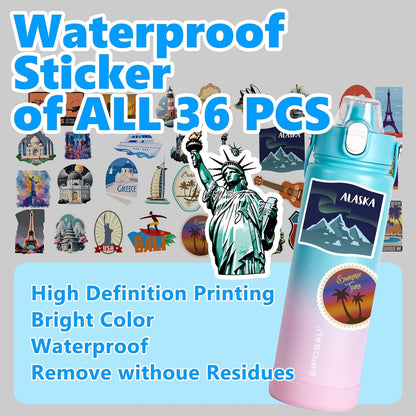 Insulated Water Bottle with Lid & Boot & Stickers, 24 oz Stainless Steel Sweat Free Bottle Keep Cold 24H, BPA-Free Sports Wide Mouth Water Bottle, BlueBlack