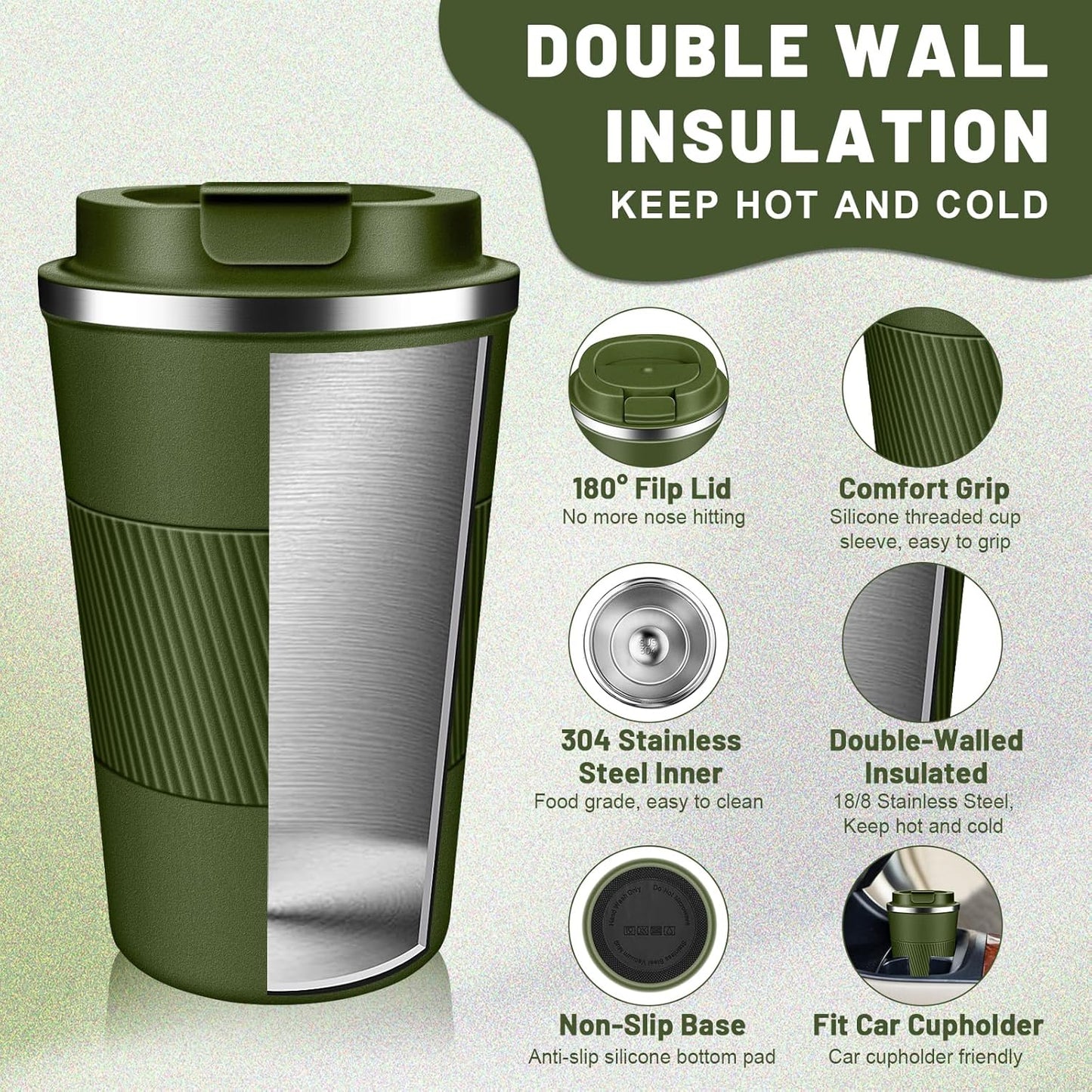 DUBUXW Insulated Coffee Tumblers with Flip Lid 12oz / 17oz, Stainless Steel Travel Coffee Mug Leak Proof, Vacuum Insulated Coffee Mug Reusable Cup, Keeps Cold and Hot for Coffee Tea