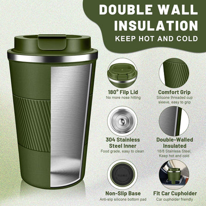 DUBUXW Insulated Coffee Tumblers with Flip Lid 12oz / 17oz, Stainless Steel Travel Coffee Mug Leak Proof, Vacuum Insulated Coffee Mug Reusable Cup, Keeps Cold and Hot for Coffee Tea