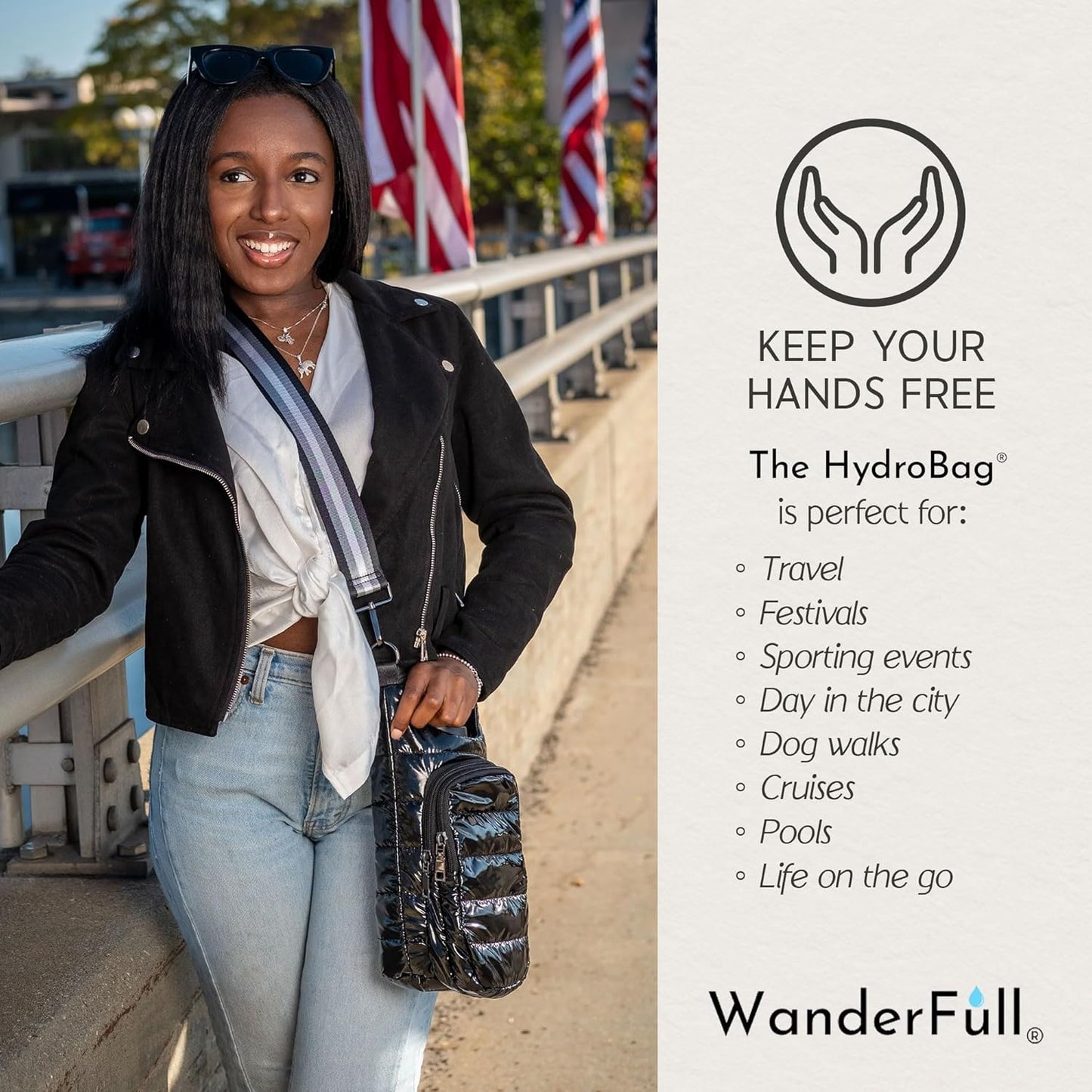 WanderFull Original HydroBag Fits Up to 32 oz Water Bottle Holder with Strap – Hands-Free Crossbody Water Bottle Carrier Bag with Phone Pocket - Colors B
