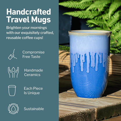 NOVA CERAMICS Coffee Tumbler – Travel Mug - On the Go Coffee Mug – Microwave & Dishwasher Safe Green Coffee Tumbler - Gifts For Women Men Him Her – 16oz – Monsoon