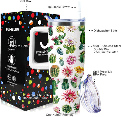 40 oz Tumbler with Handle and Straw Lid Leak Proof | You're Awesome Inspirational Mother's Day Birthday Gifts for Women Men Coworker Friends | Stainless Steel Cup Dishwasher Safe
