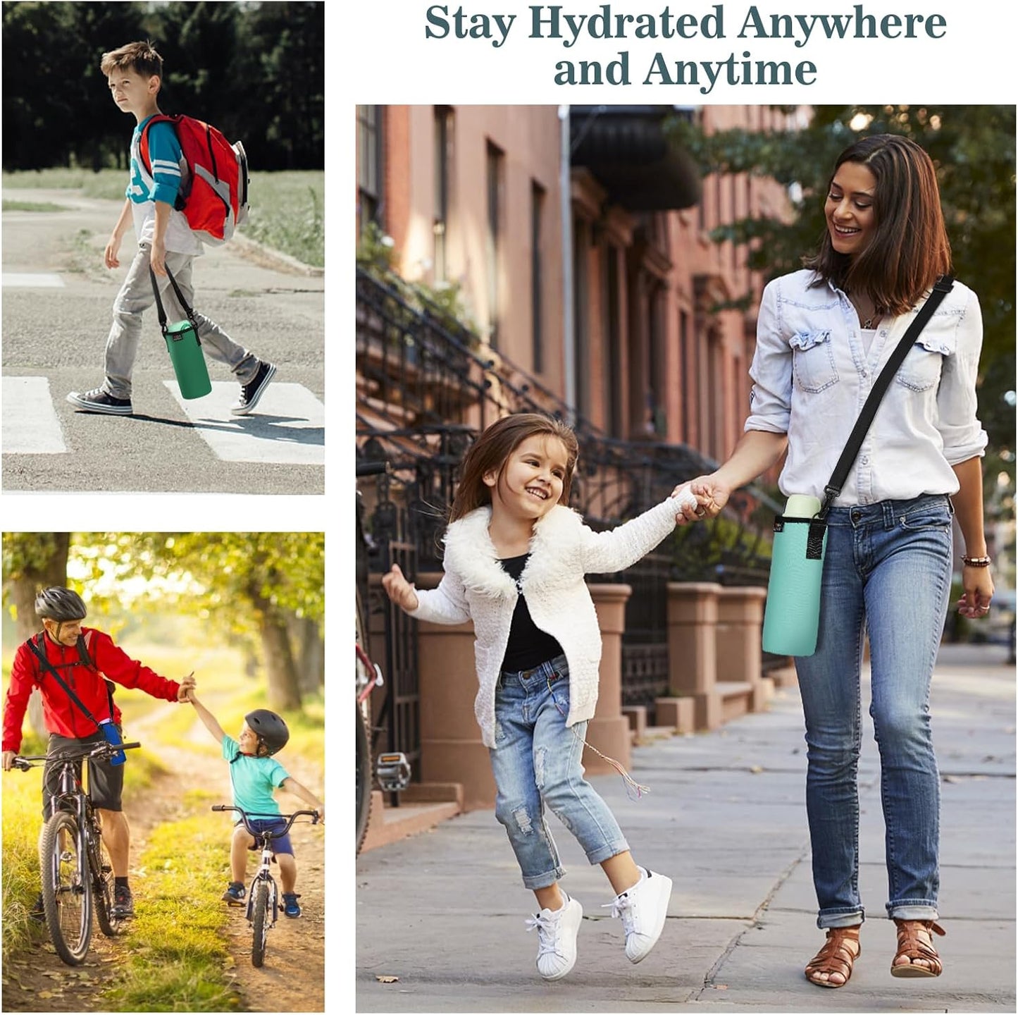Nuovoware Water Bottle Carrier Bag, Premium Neoprene Portable Insulated Water bottle Sling Holder Bag 500ml/750ml/1000ml with Adjustable Shoulder Strap for Men Women Hiking, Sling Bottle Bag Case