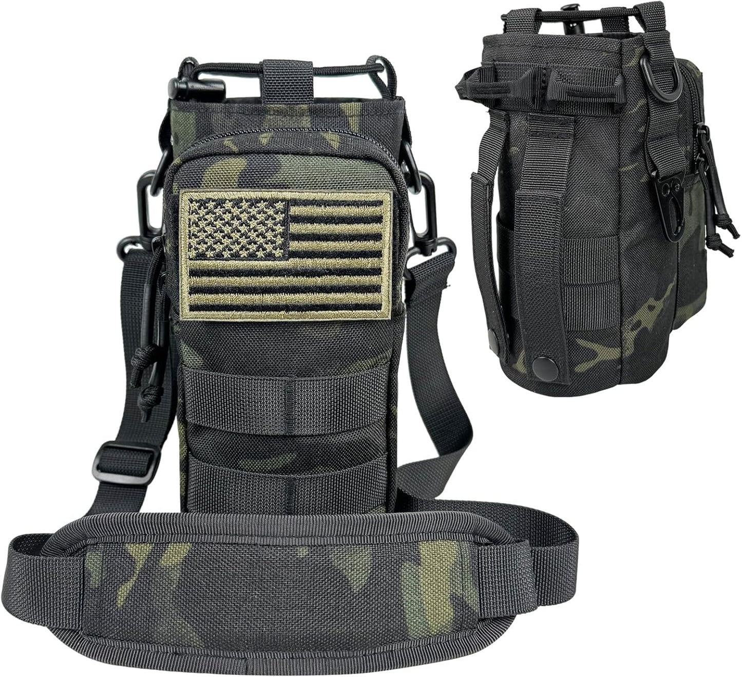 Water Bottle Holder with Strap - Tactical Insulated Water Bottle Sleeve with MOLLE System Water Bottle Cover Cross-Body Pouch for Walking Hiking Camping Gym 32oz&40oz