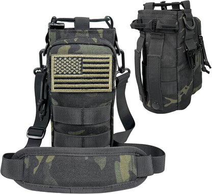 Water Bottle Holder with Strap - Tactical Insulated Water Bottle Sleeve with MOLLE System Water Bottle Cover Cross-Body Pouch for Walking Hiking Camping Gym 32oz&40oz