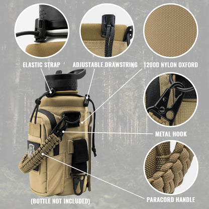 NATURE PIONEOR 32 64 128oz Tactical Water Bottle Pouch, Multi-Function Tactical Water Bottle Bag with Adjustable Shoulder Strap, Half/One Gallon Molle Strap Carrier Holder