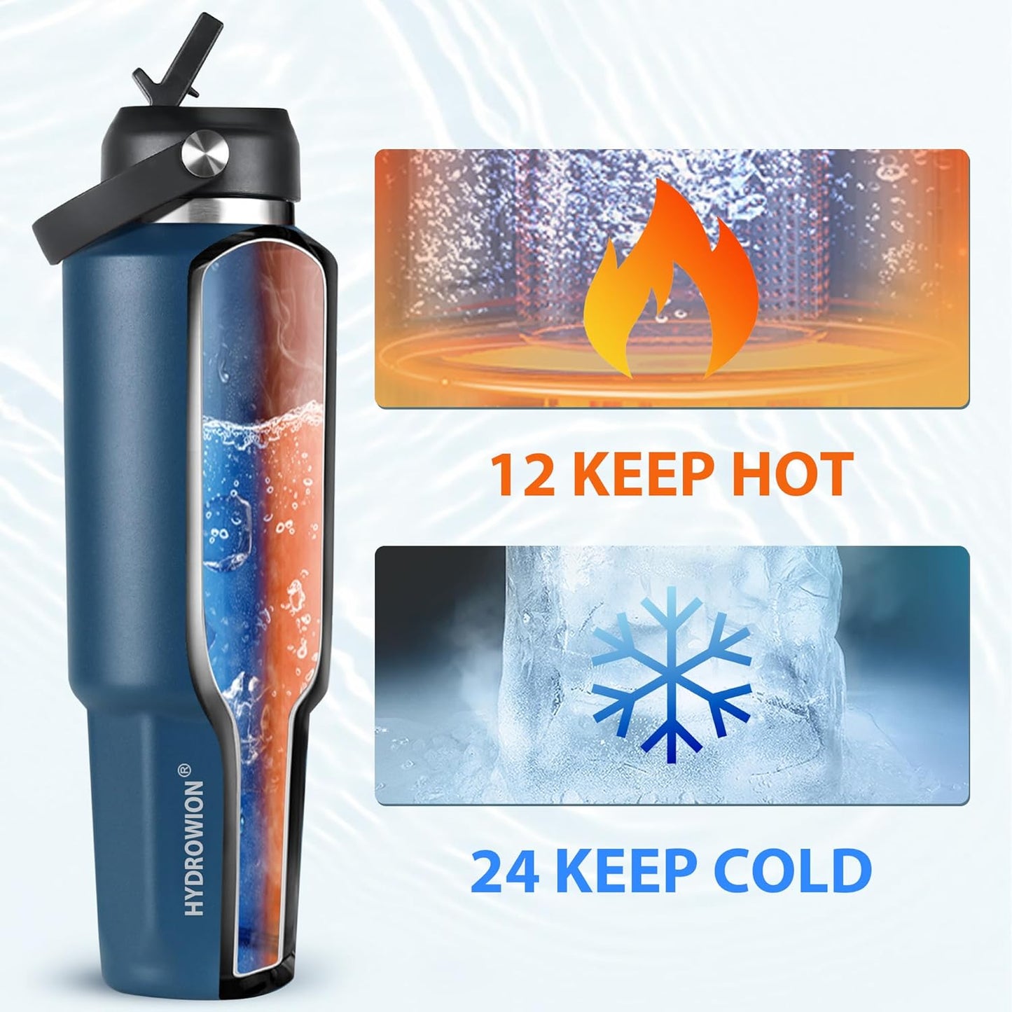 HYDROWION 32oz Stainless Steel Water Bottle(Cold for 48 Hrs, Hot for 24 Hrs),Double Wall Vacuum Insulated Water Bottle with Straw Lid, Spout Lid and Flex Cap, Fit in Any Car Cup Holder,Black