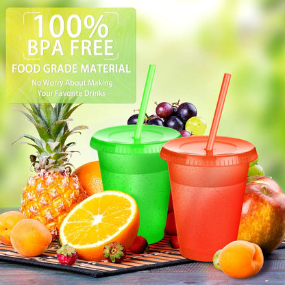 Sieral 30 Pack Cups with Lids and Straws Kids Tumbler with Straw Reusable Water Bottle Iced Coffee Travel Mug Adults Plastic Cups for Parties 16 oz (Candy Colors)