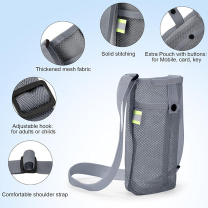 Mumufy Mesh Water Bottle Sling Holder with Adjustable Strap Crossbody Bottle Sleeve Carrier with Pouch for Outdoor Activities
