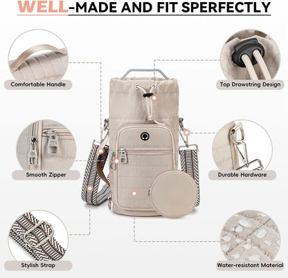 Water Bottle Carrier Bag with Strap, Sling Bag for Walking, Hiking, Cycling, Black, 40 Ounces