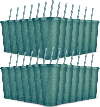 24 Pack Plastic Tumblers with Lids and Straw, Reusable Cups with Lids and Straws Colorful Cups for Cold Drink Iced Coffee, Plastic Tumbler Bulk for Party Birthday Gifts (24 oz, Stylish Colors)