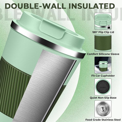 Insulated Coffee Tumbler 12 oz, Stainless Steel Coffee Mug with Lids, Travel Coffee Mug Leak Proof, Double Wall Vacuum Insulated Reusable Coffee Cup, Keep Drinks Hot and Cold (Sky Blue, 12 Ounces)
