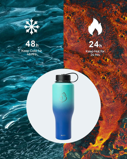 BUZIO 40oz Insulated Water Bottle Fits in Any Car Cup Holders, 40oz Vacuum Insulated Tumbler with Lids and Straw for Water, Travel Mug Cupholder Friendly, Leakproof Keep Cold & Hot, Indigo Crush