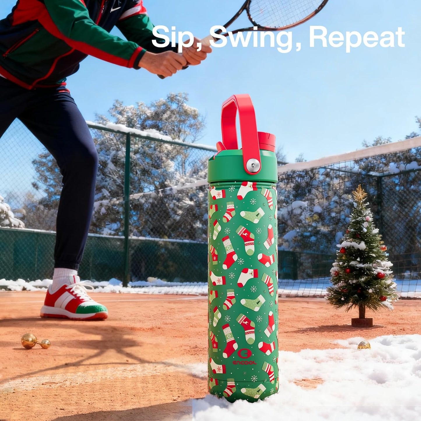 ENCOOL Insulated Water Bottle with Straw Stainless Steel Water Bottle, Leak-Proof, BPA-Free, Double Wall Vacuum Keeps Cold for 24 Hours for Sports, Travel, School (26 oz, Cotton Candy) - Colors C