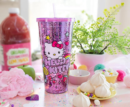Silver Buffalo Sanrio Hello Kitty Milk Carton Pattern Plastic Boba Tumbler w Lid and Wide Straw, 24 Ounces