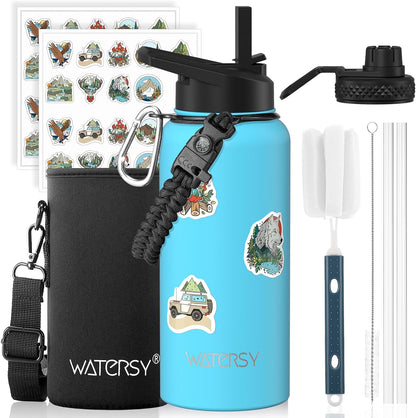 40oz Insulated Water Bottle (Cold for 48 Hrs),BPA Free&Leak Proof,Stainless Steel Water Flask,Water Jug with Straw Spout Lids for Gym,Hiking,Travel,Black Blue