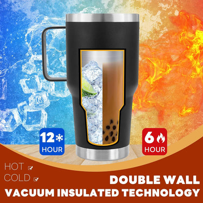 30 oz Tumbler With Handle, Double Wall Stainless Steel Vacuum Insulated Travel Mug with Splash-Proof Lid Metal Straw and Brush (Cream)
