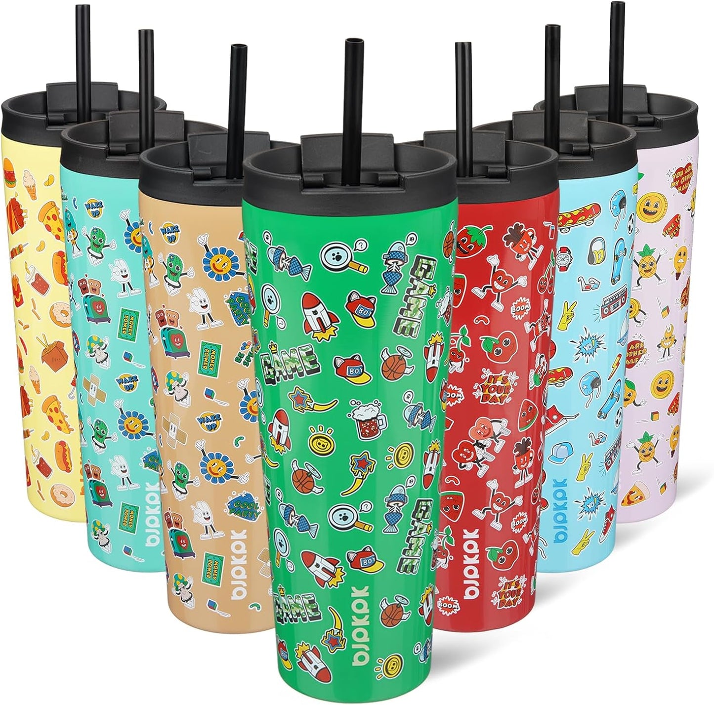 BJPKPK 22oz Insulated Tumbler With lid And Straw Stainless Steel Tumblers Travel Coffee Mug Reusable Thermal Cup,Sky