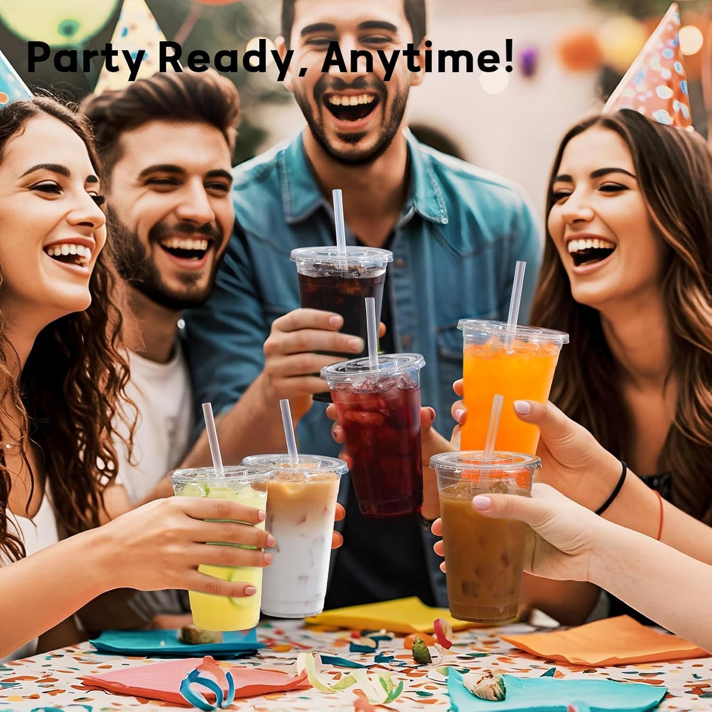 AOZITA 25 Pack - 16 oz Plastic Cups with Lids and Straws, Clear Iced Coffee Cups with Lids, Disposable Cups with Lids for Cold Drinks, Iced Tea, Milkshakes, Smoothies - Durable & BPA Free