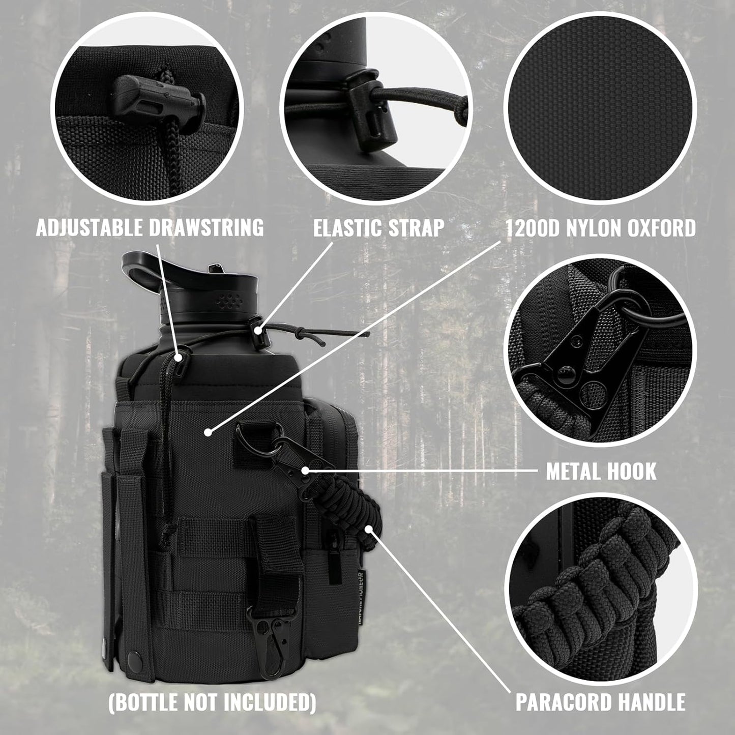 NATURE PIONEOR 32 64 128oz Tactical Water Bottle Pouch, Multi-Function Tactical Water Bottle Bag with Adjustable Shoulder Strap, Half/One Gallon Molle Strap Carrier Holder