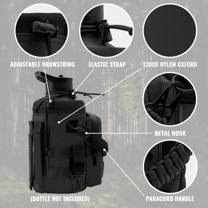 NATURE PIONEOR 32 64 128oz Tactical Water Bottle Pouch, Multi-Function Tactical Water Bottle Bag with Adjustable Shoulder Strap, Half/One Gallon Molle Strap Carrier Holder