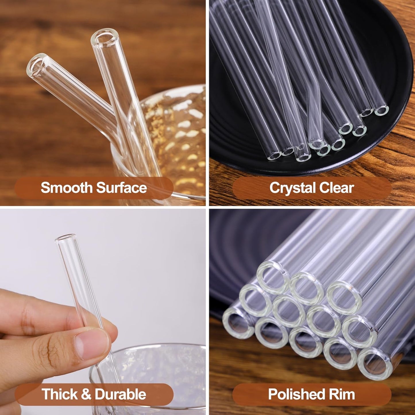 Antner 12 Pack Reusable Glass Straw, 8.5" x 10MM Bent Clear Glass Drinking Straws for Hot & Cold Drinks, 2 Cleaning Brushes Included