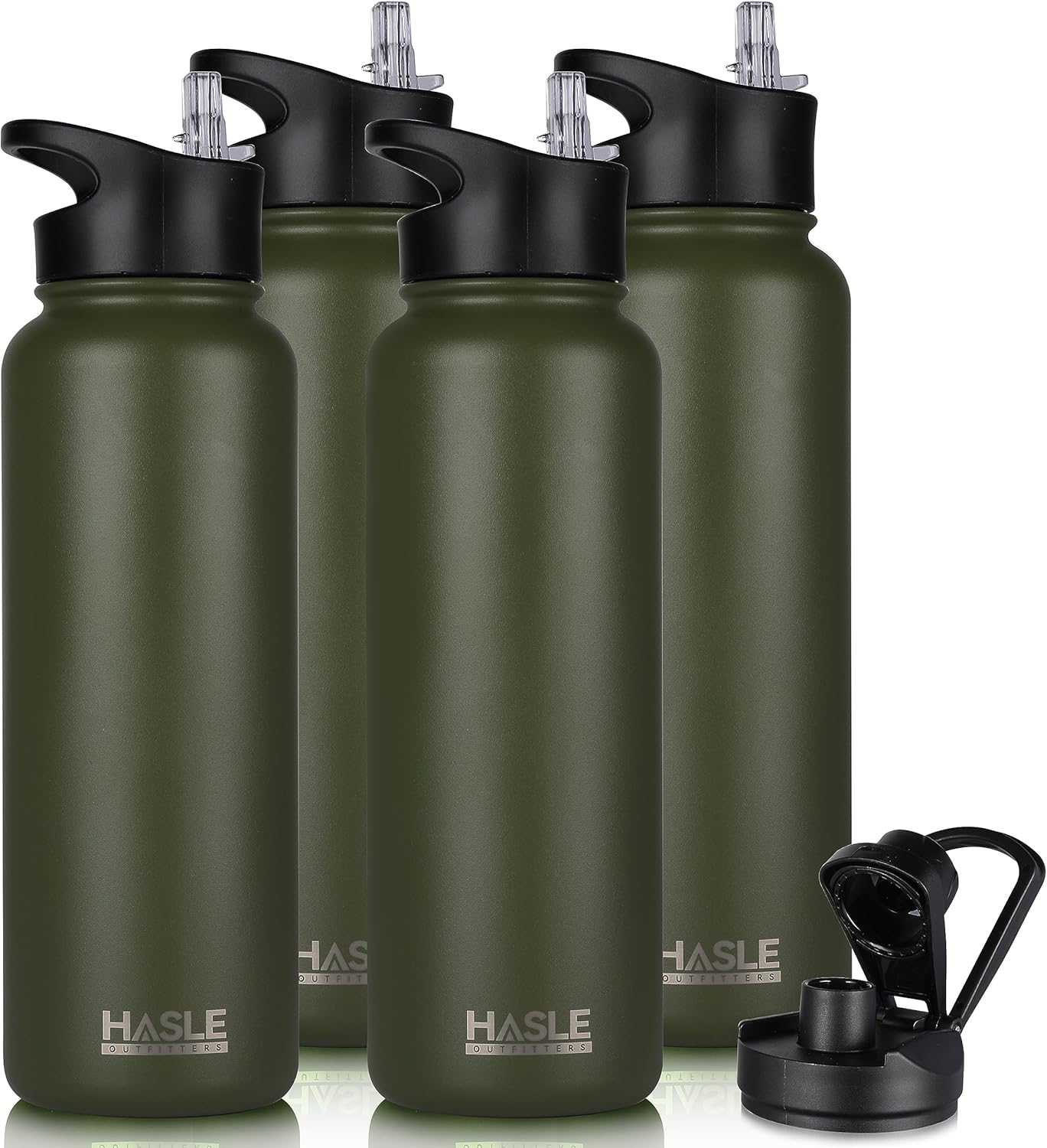 HASLE OUTFITTERS 32 oz Insulated Water Bottle Stainless Steel Double Walled Vacuum Sports Water Bottle with 2 Lids (Straw and Spout Lid) for Gym Camping Hiking(Black,1)