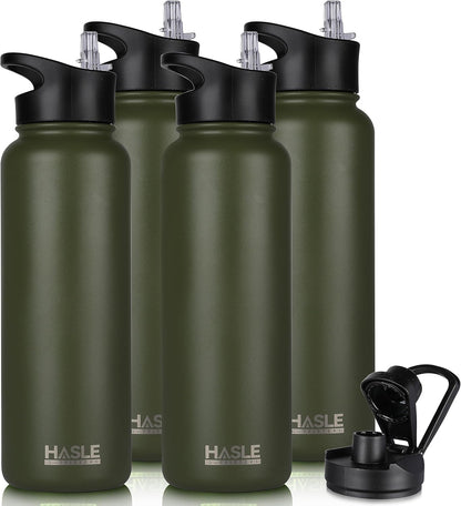 HASLE OUTFITTERS 32 oz Insulated Water Bottle Stainless Steel Double Walled Vacuum Sports Water Bottle with 2 Lids (Straw and Spout Lid) for Gym Camping Hiking(Black,1)
