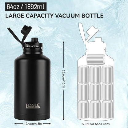 HASLE OUTFITTERS 32 oz Insulated Water Bottle Stainless Steel Double Walled Vacuum Sports Water Bottle with 2 Lids (Straw and Spout Lid) for Gym Camping Hiking(Black,1)
