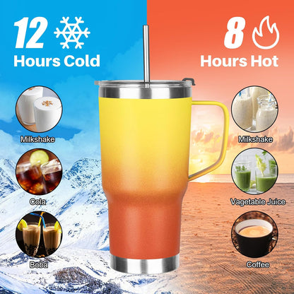 20 oz Tumbler with Handle, Stainless Steel Insulated Tumbler with Lid and Straw, Double Wall Vacuum Coffee Mug Tumbler, Insulated Coffee Thermal Cup for Cold and Hot (Light Purple)