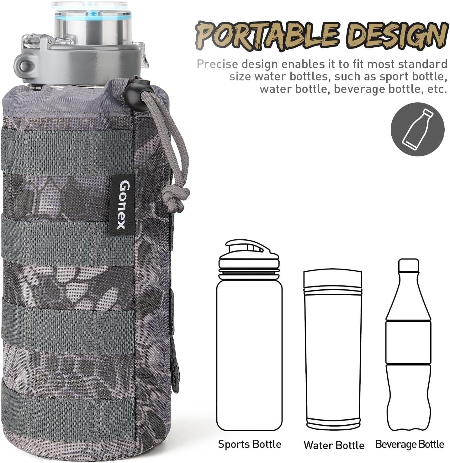 Gonex Tactical MOLLE Water Bottle Pouch, Drawstring Open Top & Mesh Bottom Travel Water Bottle Bag Hydration Carrier