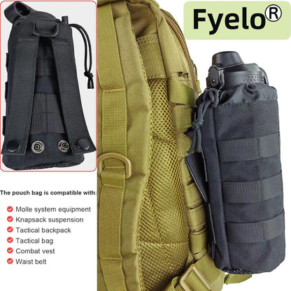Tactical MOLLE Bottle Pouch Bag, Travel/Sprots Molle Water Bottle Holder with Drawstring Open Top and Mesh Bottom