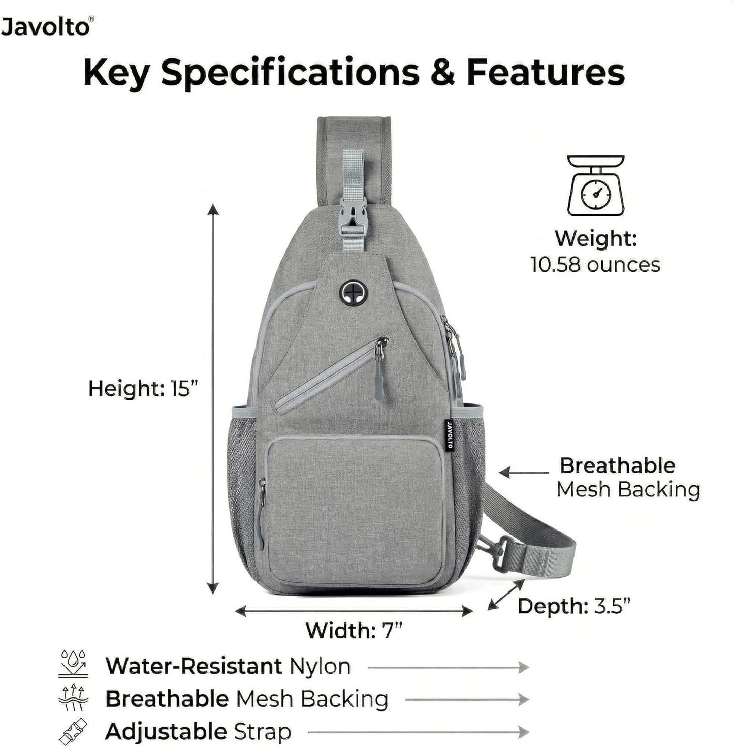 Javolto Sling Bag for Men Crossbody Backpack, Small Sling Backpack Mens Shoulder Bag, Casual Daypack Hiking Bag for Travel