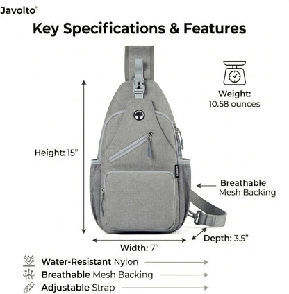 Javolto Sling Bag for Men Crossbody Backpack, Small Sling Backpack Mens Shoulder Bag, Casual Daypack Hiking Bag for Travel
