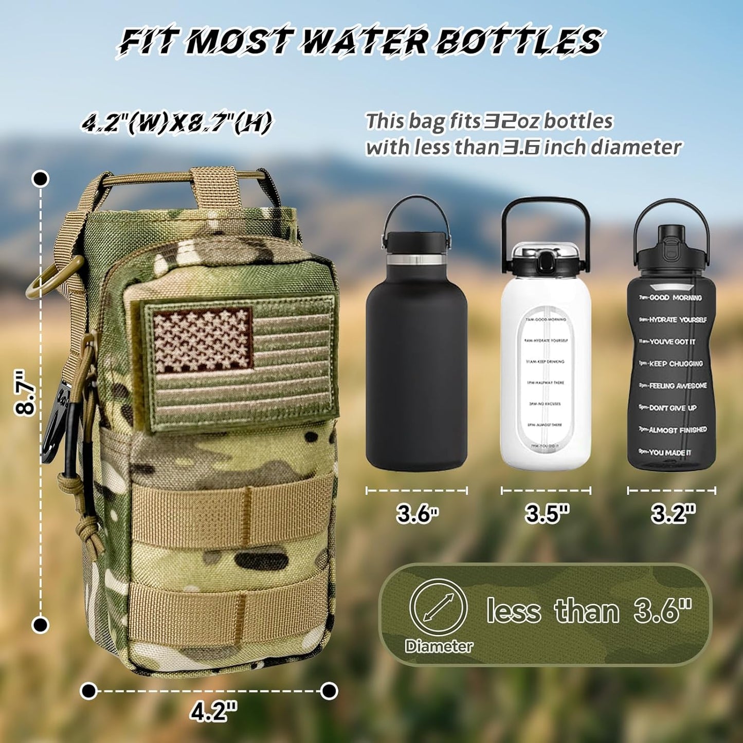 Water Bottle Holder with Strap - Tactical Insulated Water Bottle Sleeve with MOLLE System Water Bottle Cover Cross-Body Pouch for Walking Hiking Camping Gym 32oz&40oz