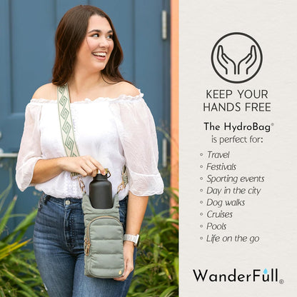 WanderFull Original HydroBag Fits Up to 32 oz Water Bottle Holder with Strap – Hands-Free Crossbody Water Bottle Carrier Bag with Phone Pocket - Colors B