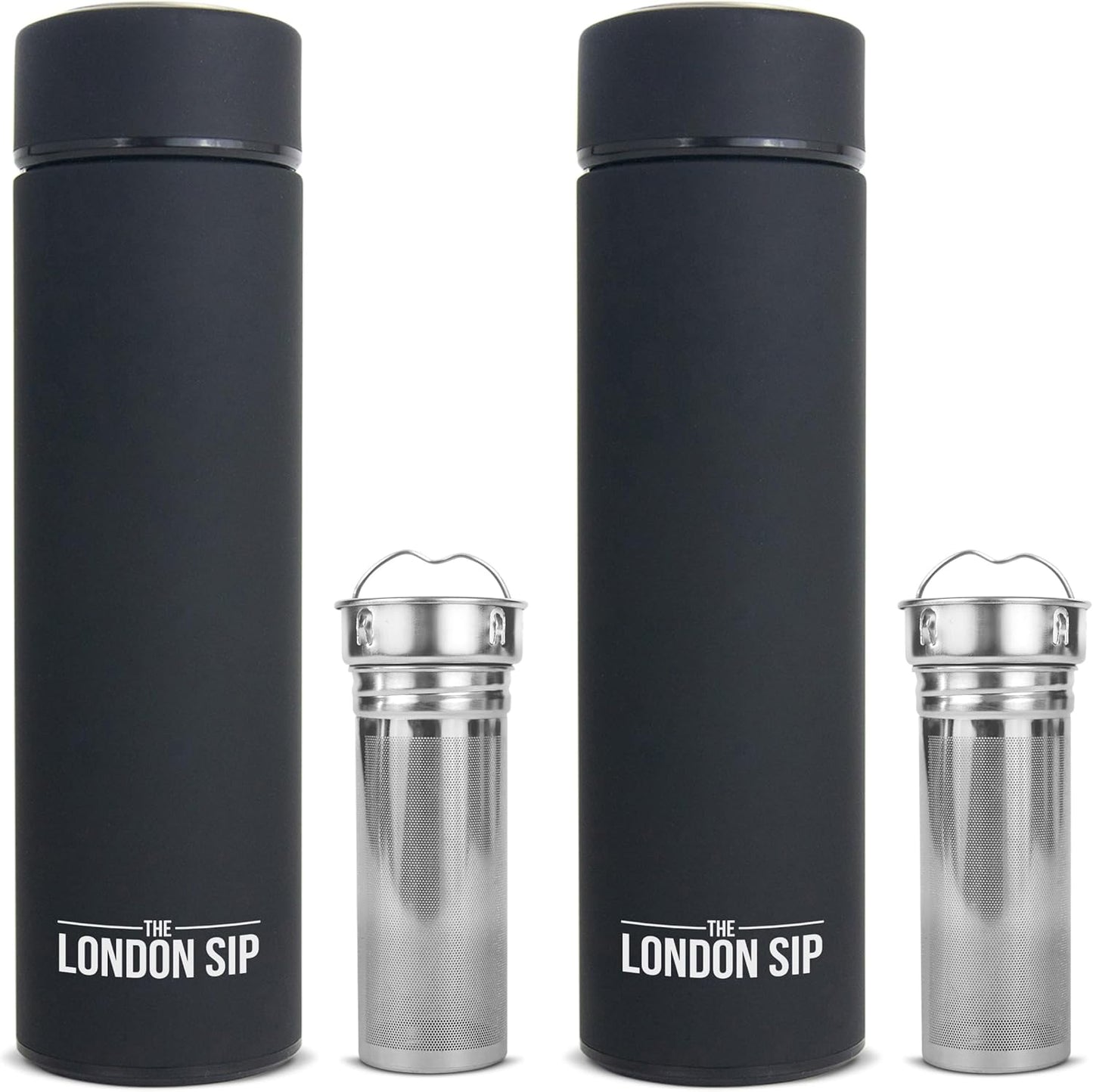 The London Sip Multi-Purpose Travel Mug and Tumbler Fruit Infused Flask Hot and Cold Double Wall Stainless Steel Thermos with Extra-Long Infuser, Purple