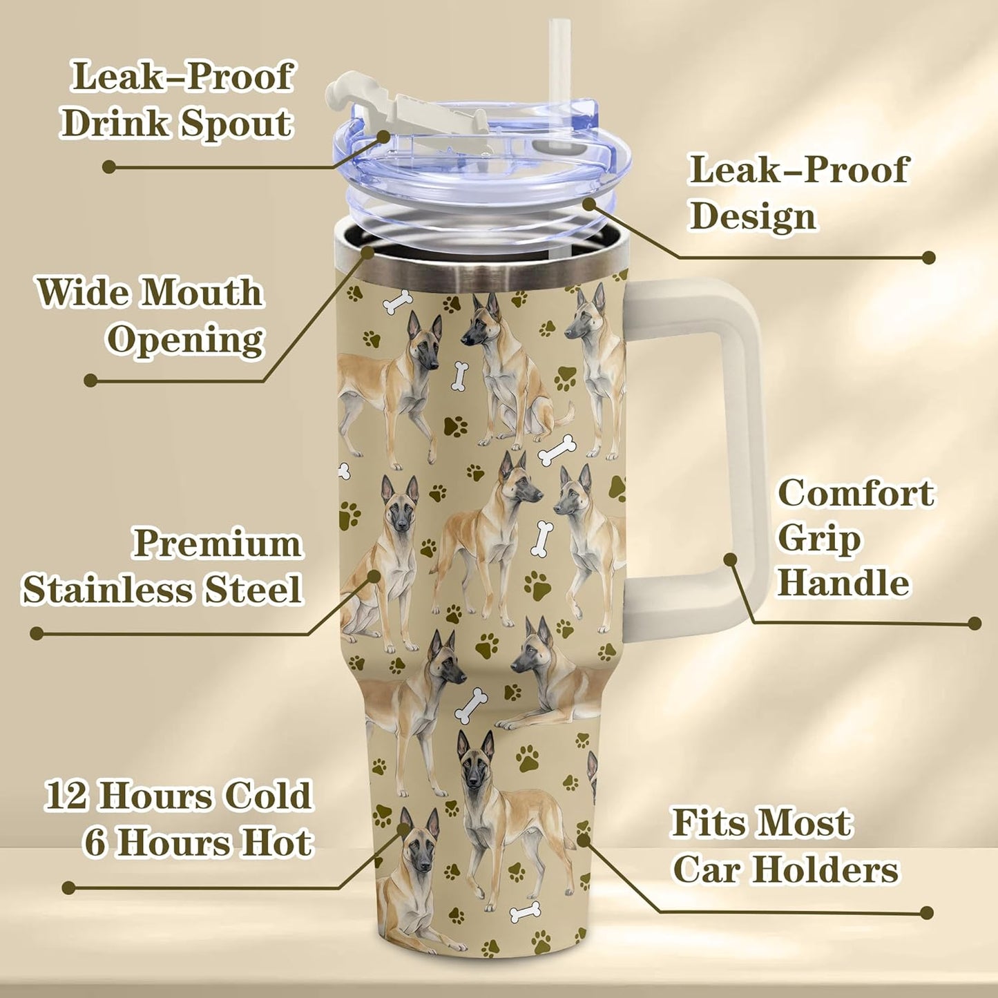 Beagle Gifts for Women Men, 40oz Stainless Steel Insulated Tumbler Travel Cup Mug, Funny and Unique Beagle Gifts for Dog Lover - Colors A
