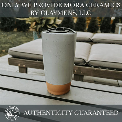 Mora Double Wall Ceramic Coffee Travel Mug with Lid, 14 oz, Portable, Microwave, Dishwasher Safe, Insulated Reusable Tall Cup, Splash Resistant Lid - To Go Tumbler for Car Cup Holder, Nightwaves
