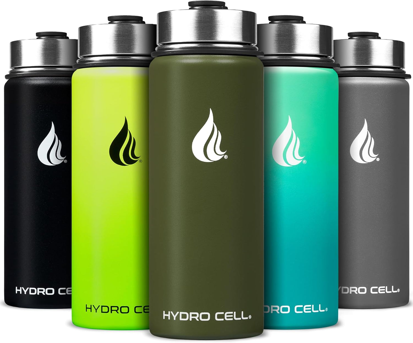 HYDRO CELL Stainless Steel Insulated Water Bottle with Straw - For Cold & Hot Drinks - Metal Vacuum Flask with Screw Cap and Modern Leakproof Sport Thermos for Adults (Neon 18oz)