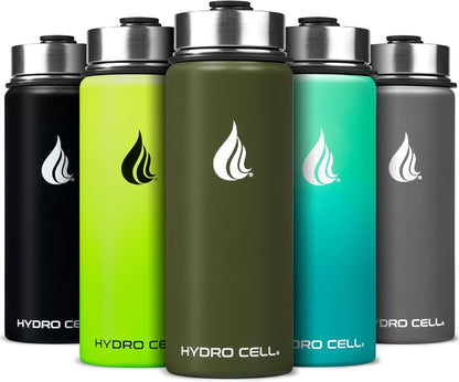 HYDRO CELL Stainless Steel Insulated Water Bottle with Straw - For Cold & Hot Drinks - Metal Vacuum Flask with Screw Cap and Modern Leakproof Sport Thermos for Adults (Neon 18oz)