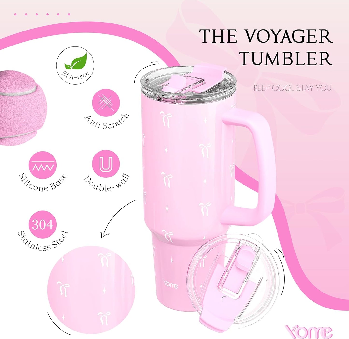 YOME 40oz Nurse Tumbler with Handle and Flip Straw | Stainless Steel Insulated Water Bottle | Keeps Drinks Cold | Dishwasher Safe | Cupholder Friendly | Gift Gym Travel Yoga
