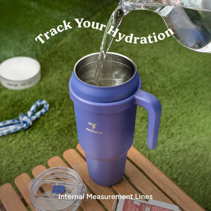 REDUCE 24 oz Stainless Steel Tumbler with Handle - Dual-Wall Vacuum Insulated Travel Mug, Sweat-Proof Lid & Reusable Straw - Keeps Drinks Cold for 24 Hrs, Fits Cupholders, Dishwasher Safe - Lilac Bud