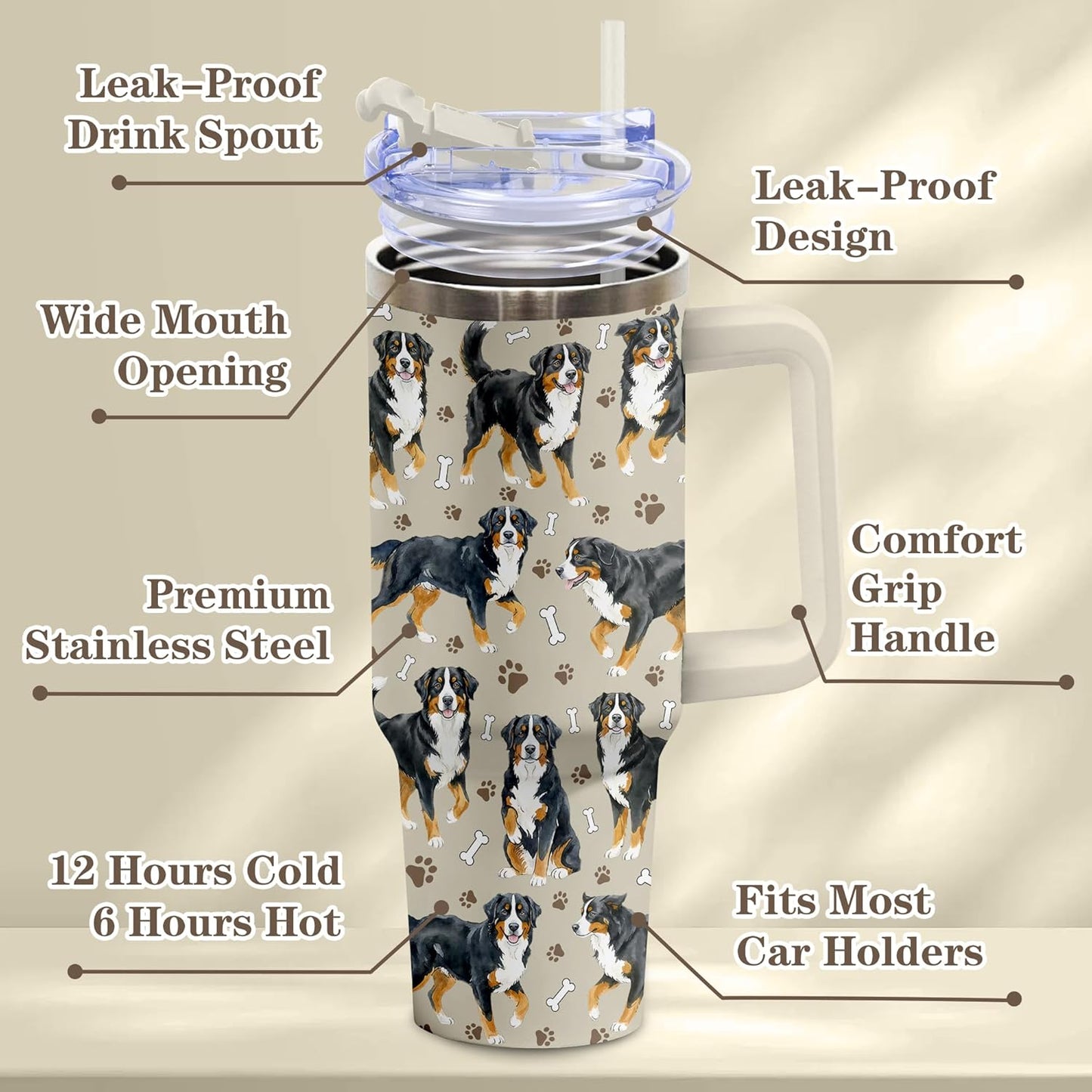 Beagle Gifts for Women Men, 40oz Stainless Steel Insulated Tumbler Travel Cup Mug, Funny and Unique Beagle Gifts for Dog Lover - Colors B